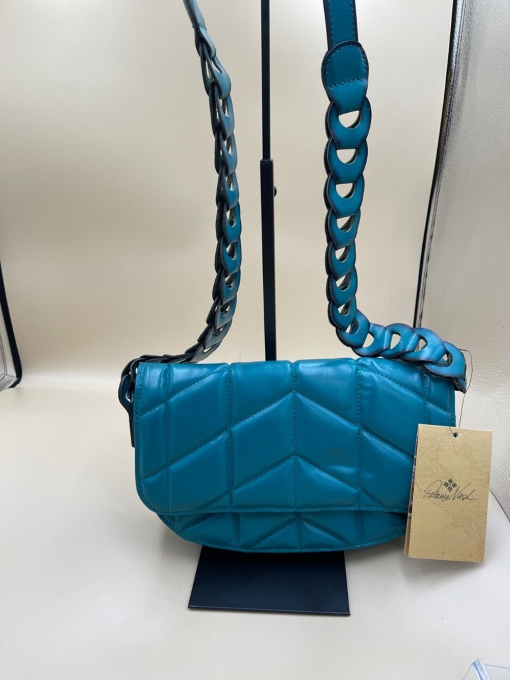 Patricia Nash Teal Quilted Shoulder Bag with Chain-Style Strap